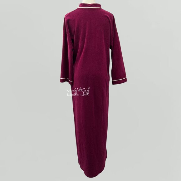 Vanity Fair Burgundy Long Robe with White Trim Size Medium - Picture 3 of 5